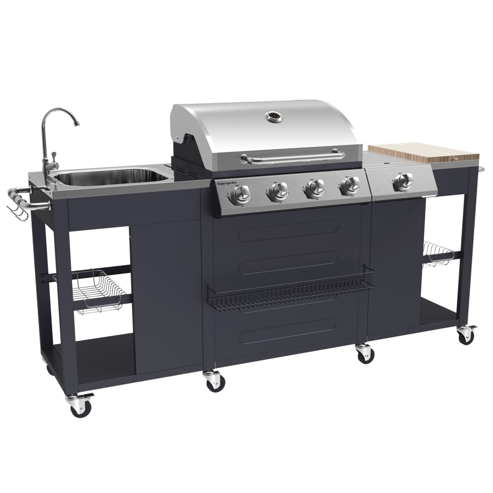 Cuisine d'extérieur 4+1 brûleurs en inox noir - Maisons du Monde