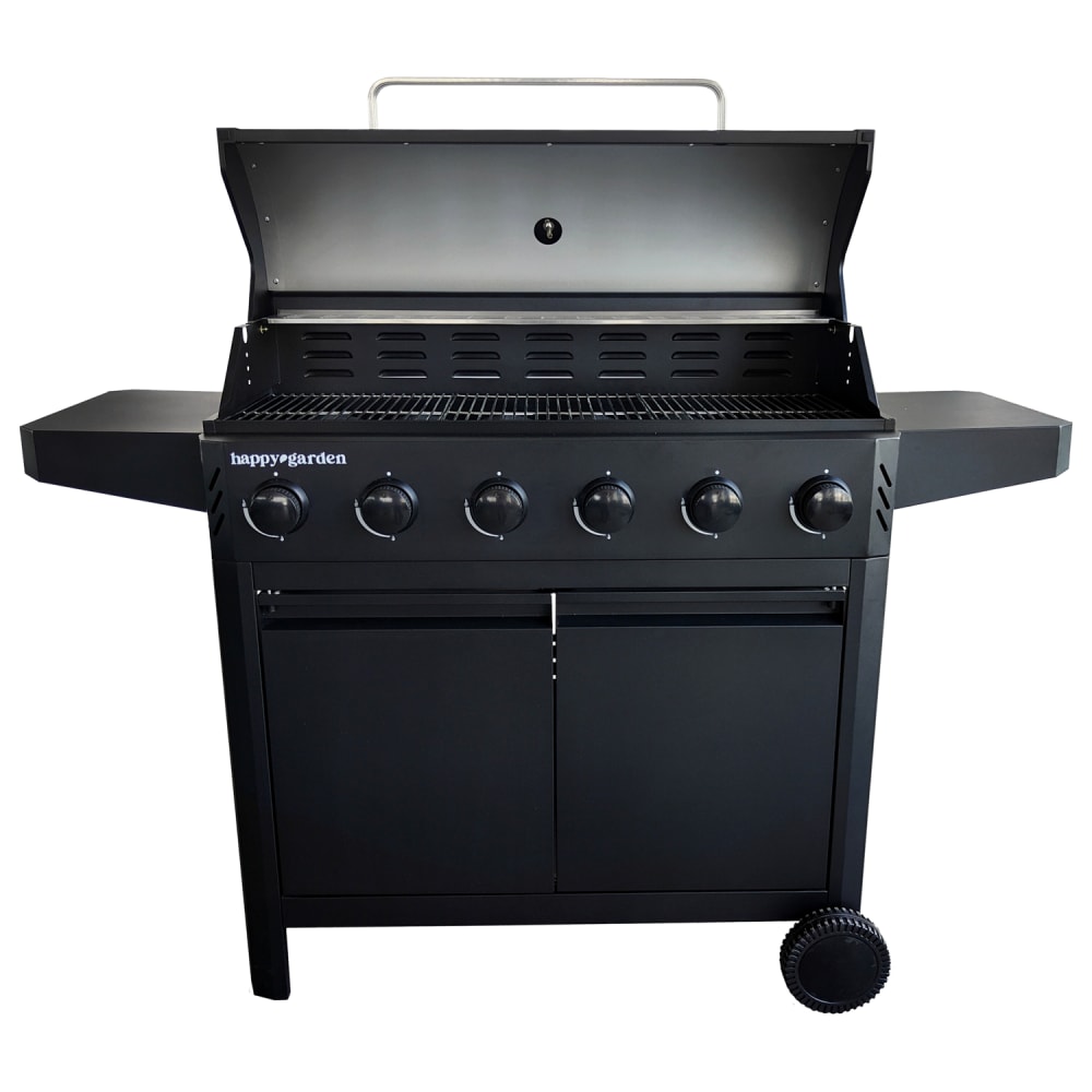 Barbecue a gas a 6 fuochi in acciaio nero - Happy Garden