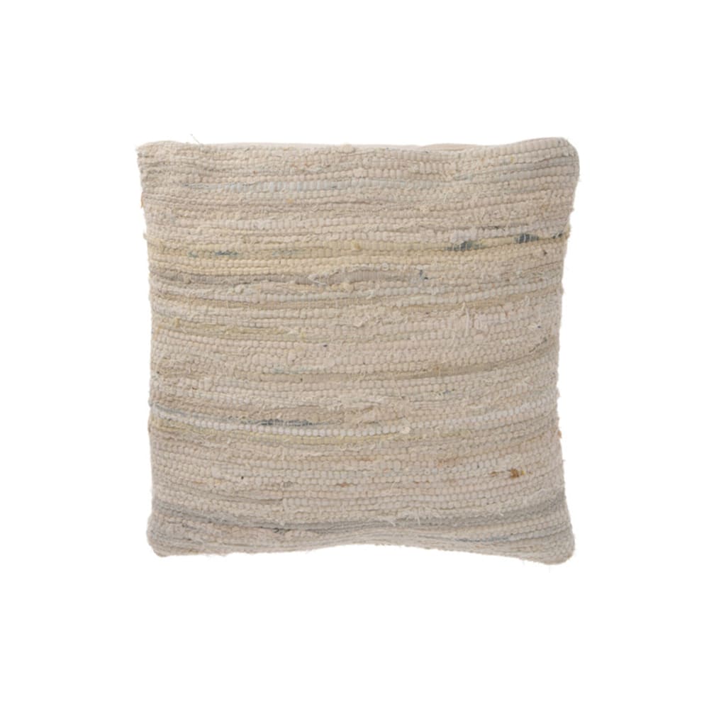 Coussin décoratif beige et bleu en coton et denim rembourré 45x45 cm