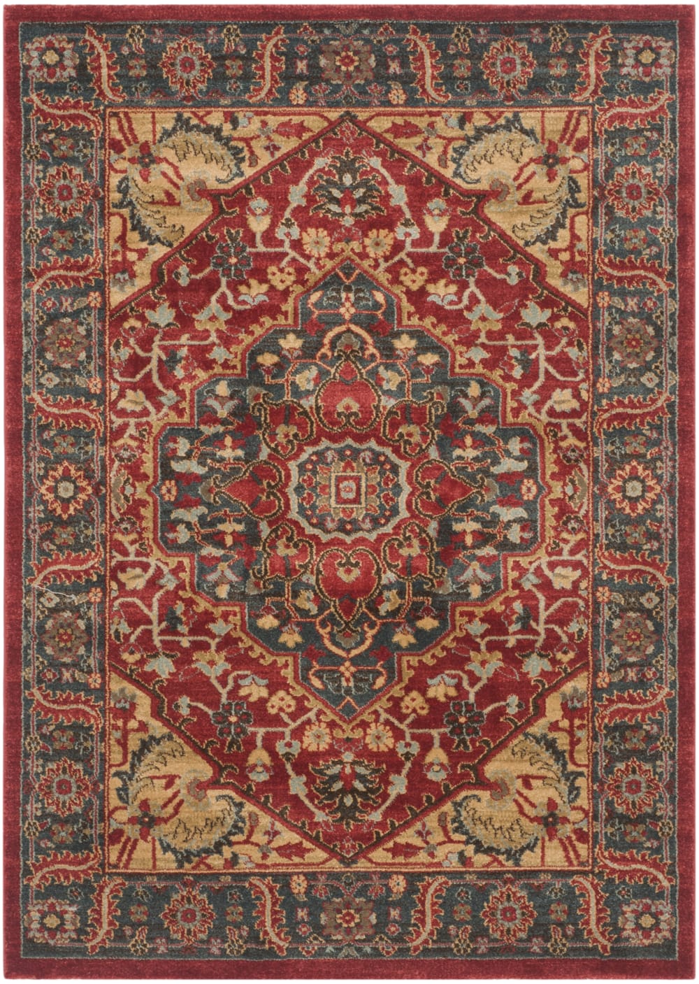 Tapis traditionnel en polypropylène bleu/rouge, 91 x 152 cm