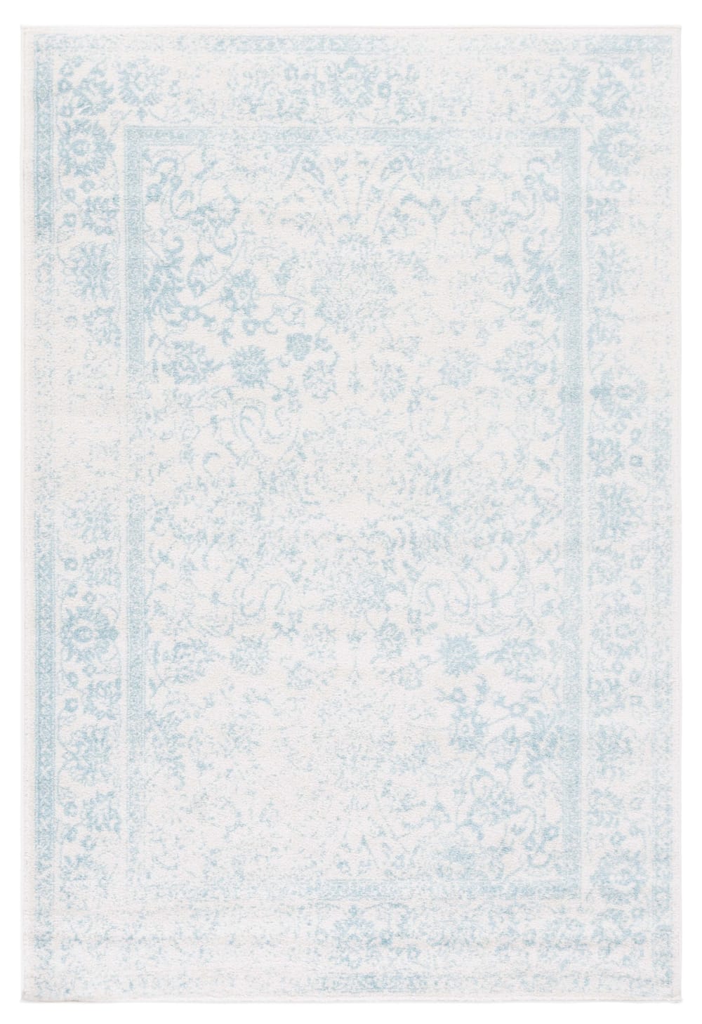 Tapis vintage patiné en polypropylène blanc/bleu, 155 x 229 cm