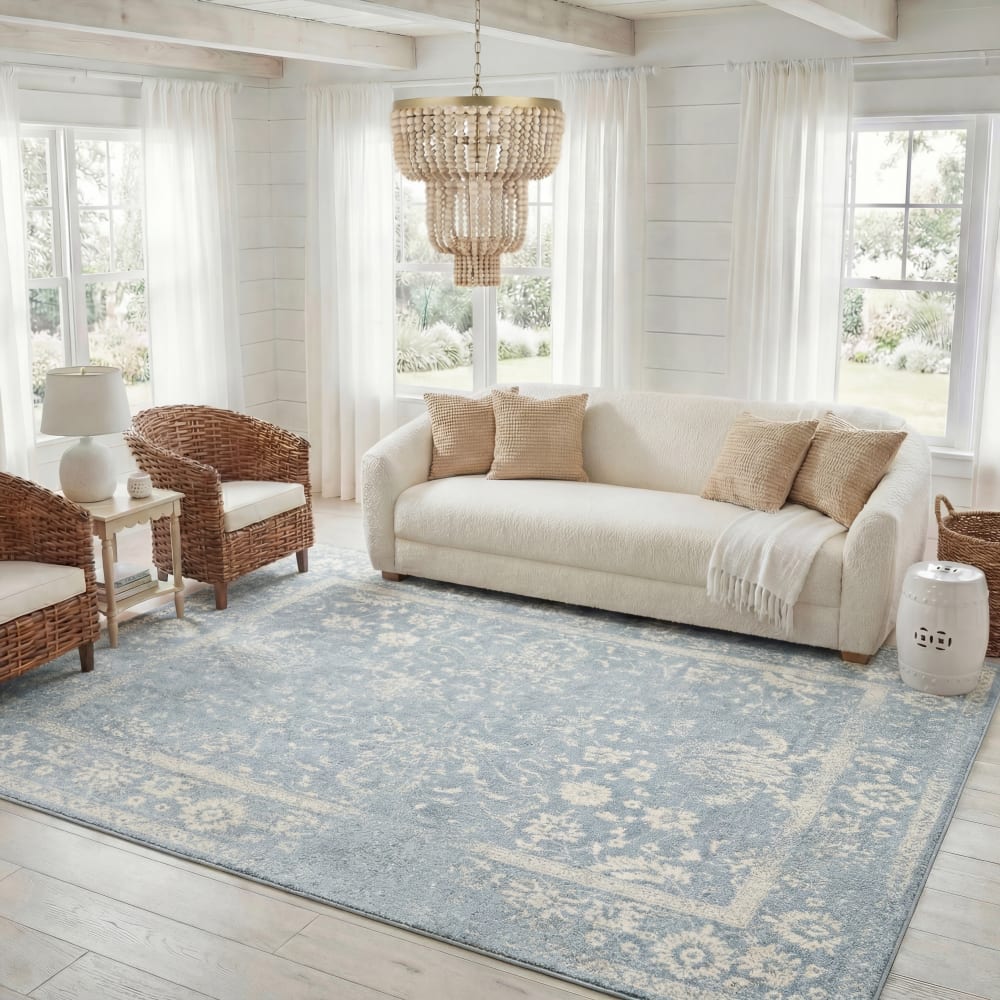 Tapis vintage patiné en polypropylène gris/blanc, 183 x 274 cm — vue 3