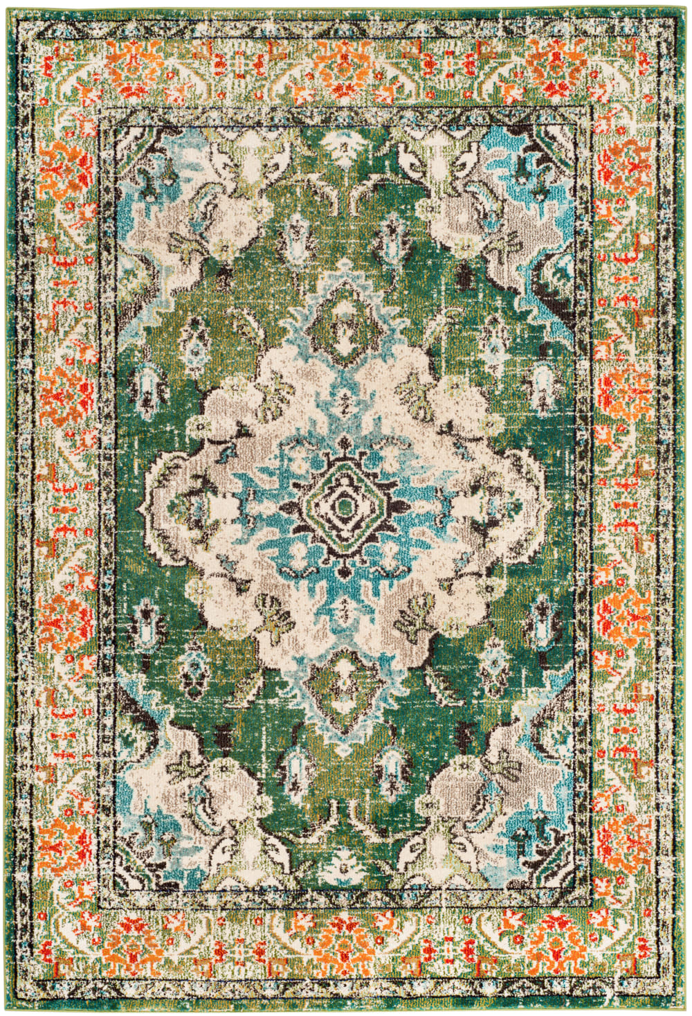 Tapis bohème chic en polypropylène vert/bleu, 201 x 279 cm