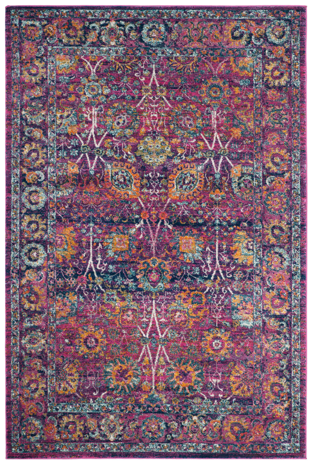 Tapis traditionnel en polypropylène rose/multicolore, 155 x 229 cm
