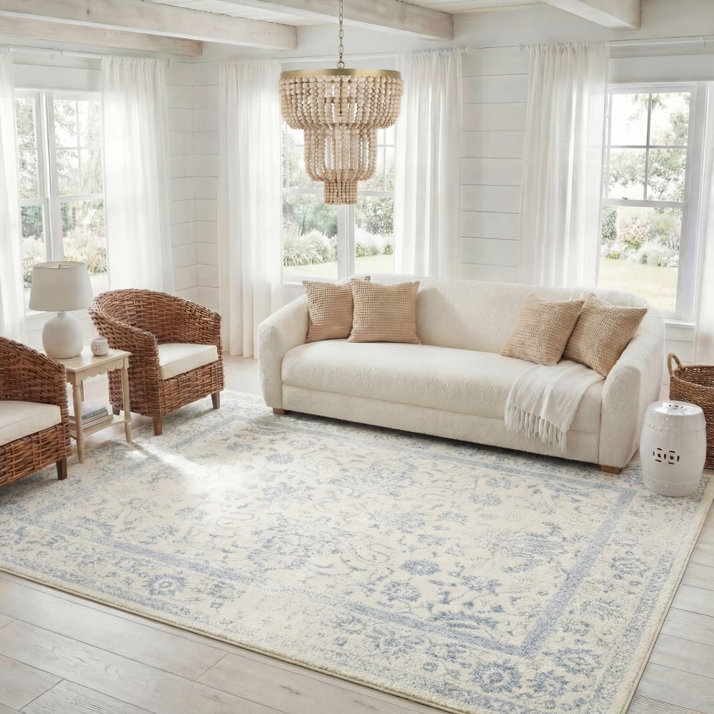 Tapis vintage patiné en polypropylène blanc/gris, 183 x 274 cm — vue 3