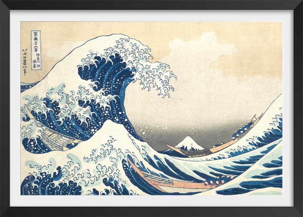 Póster kanagawa de hokusai con marco negro 60x40cm