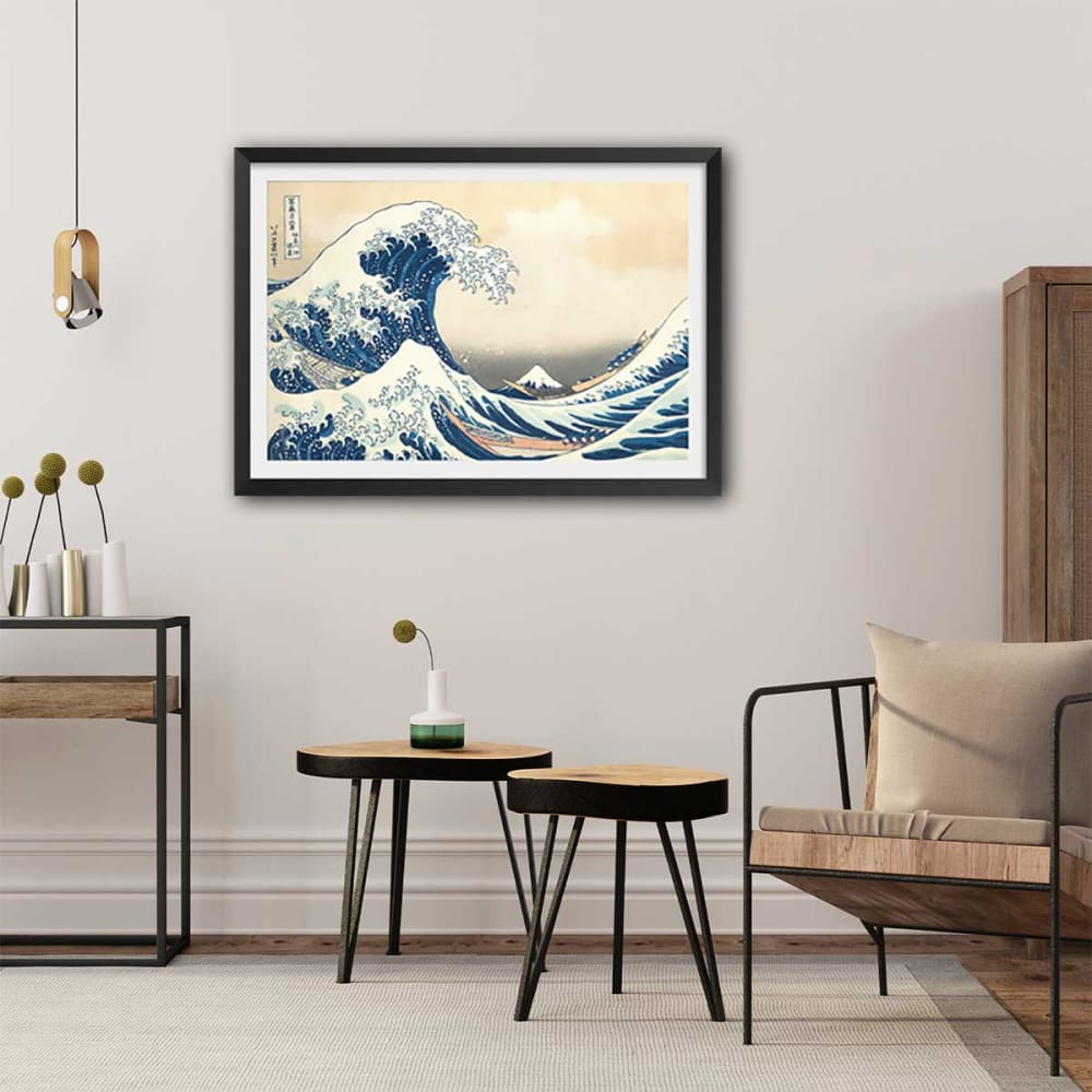 Póster kanagawa de hokusai con marco negro 60x40cm - Maisons du Monde