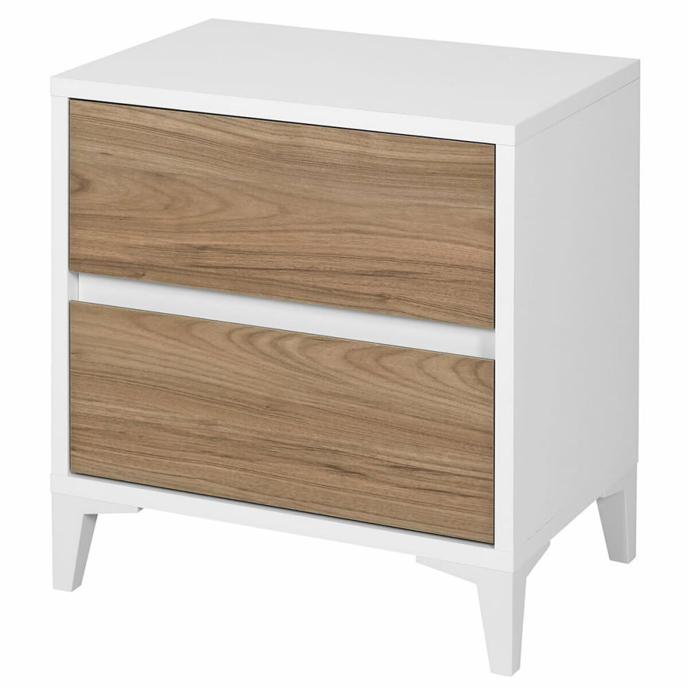 Chevet 2 tiroirs effet bois blanc et noyer