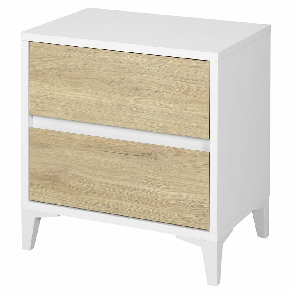 ID Kids Chevet 2 tiroirs effet bois blanc et chêne style contemporain - Panneau De Particules