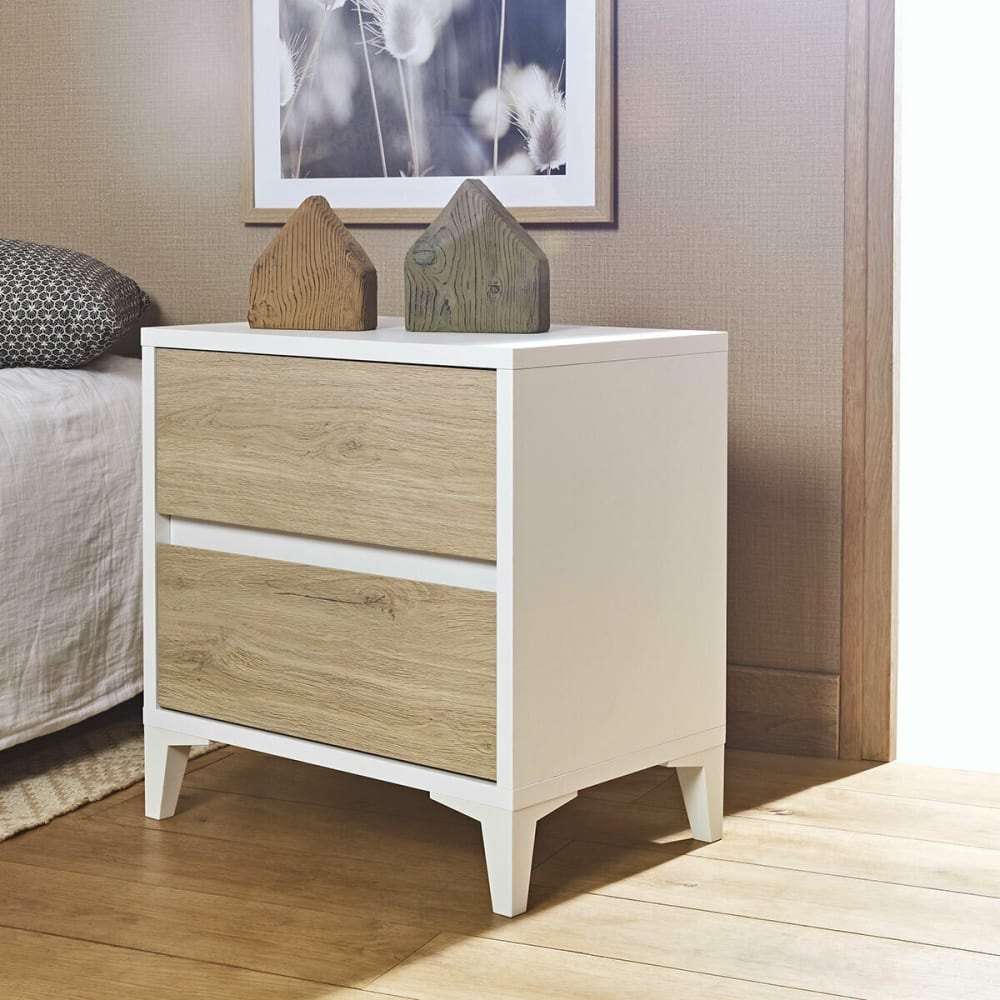 Chevet 2 tiroirs effet bois blanc et chêne - Maisons du Monde