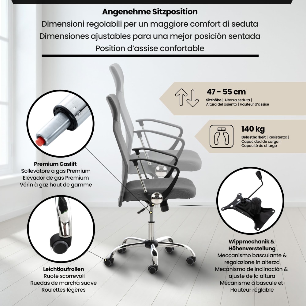 Sedia da ufficio regolabile in finta pelle colore grigio - CLP