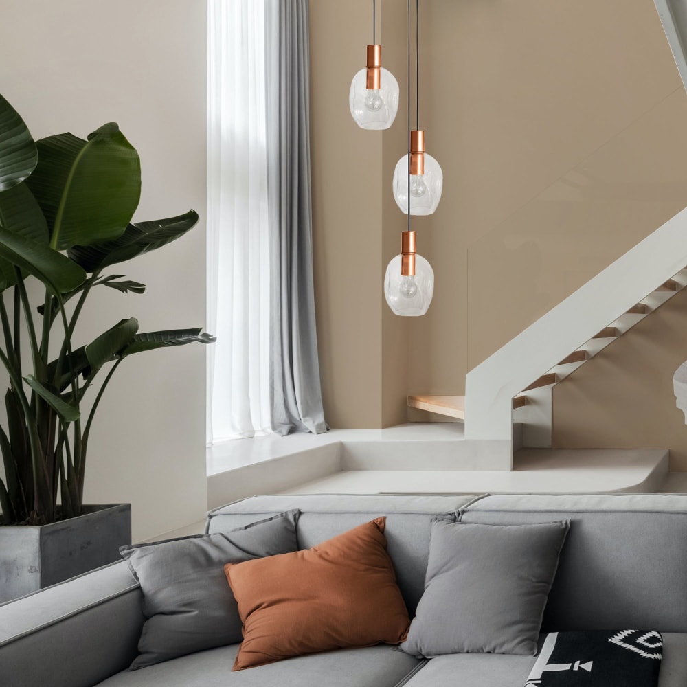 Lustre métal cuivre abatjour verre transparent — vue 3