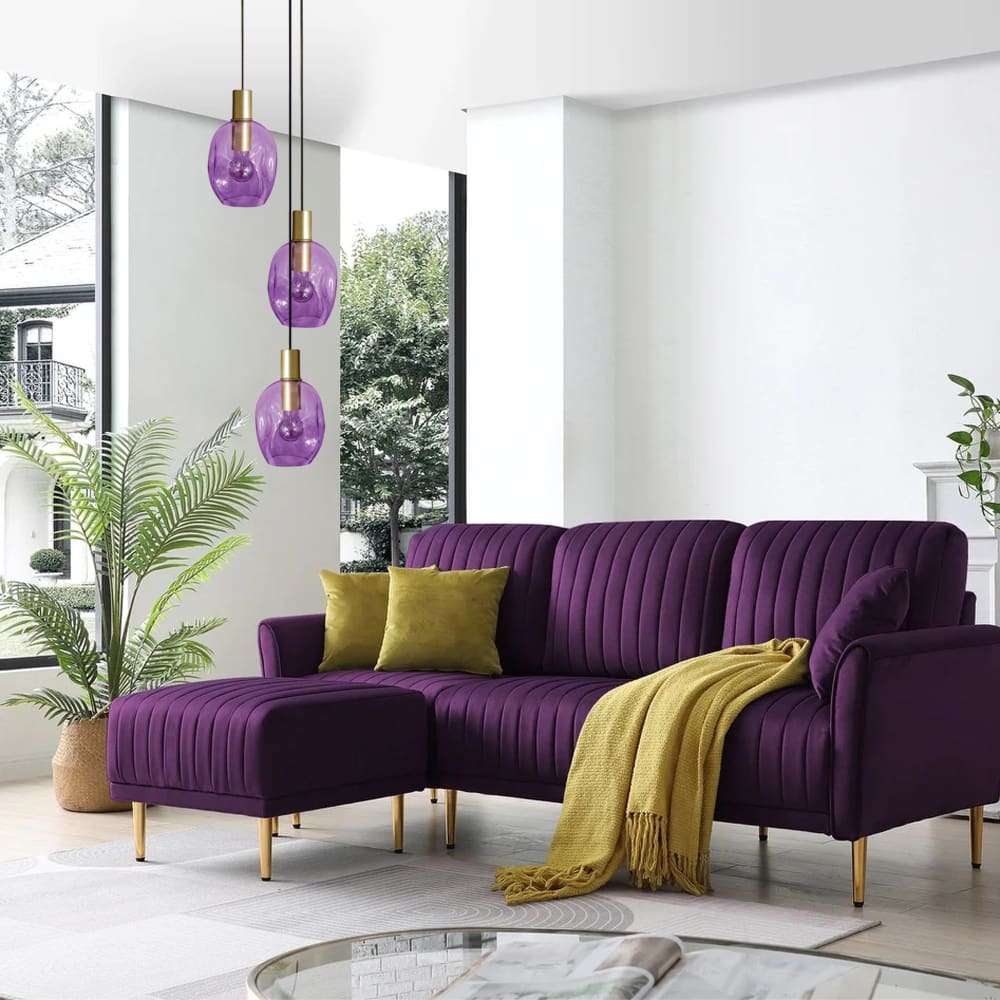Lustre  métal or abatjour verre violet