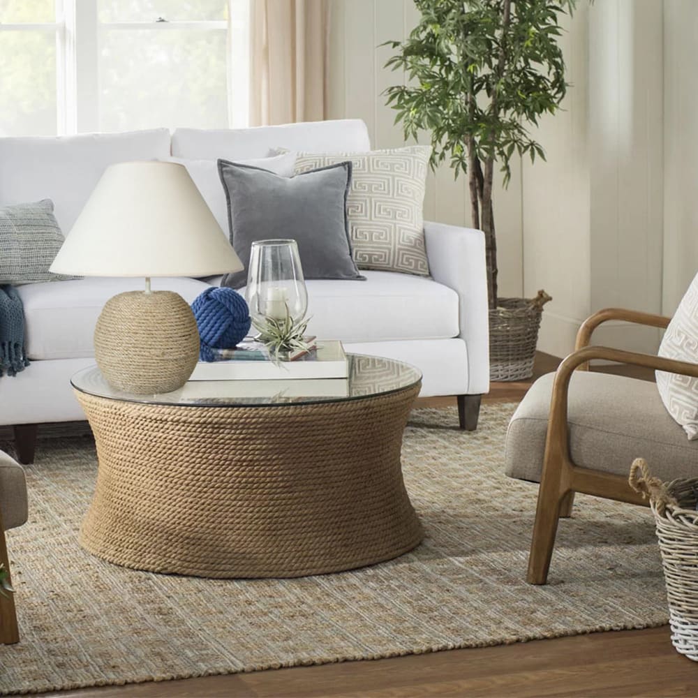 Lampe de table sisal beige abat-jour tissu écru — vue 3