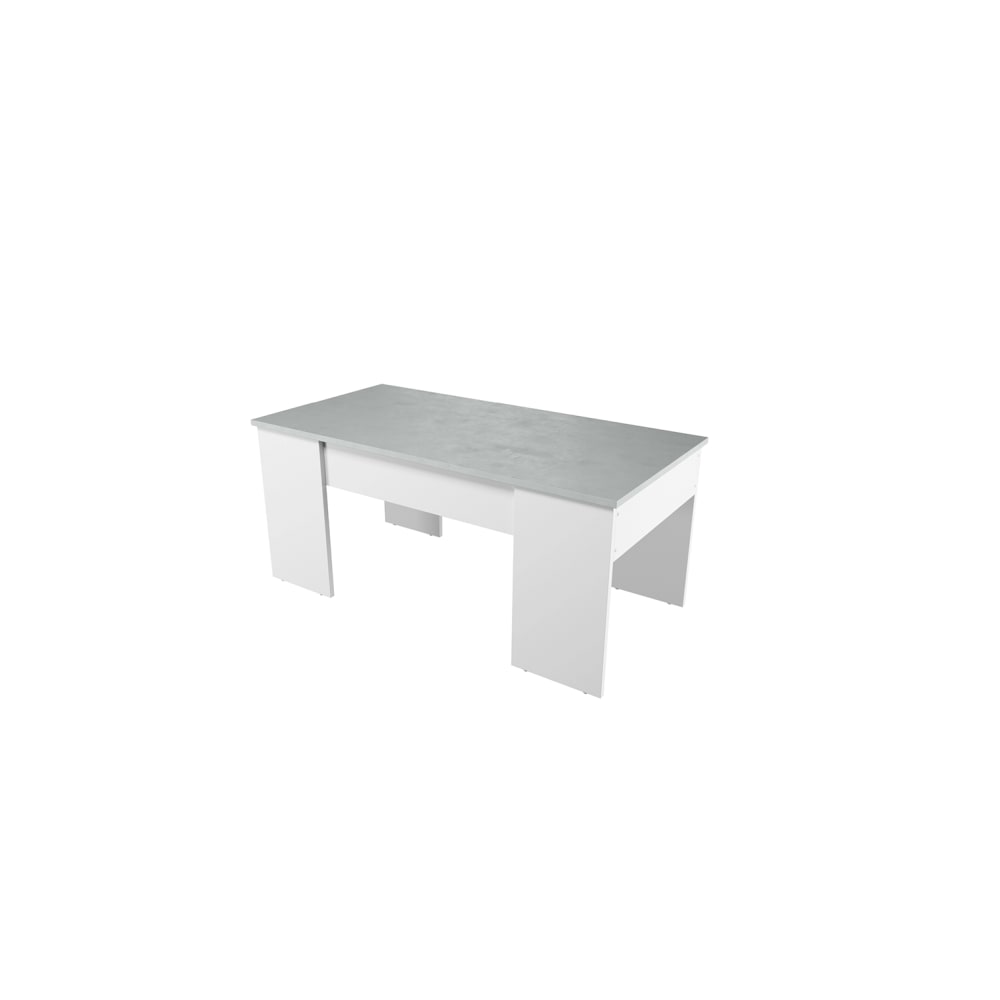 Table basse avec plateau relevable et rangement - Blanc / Béton
