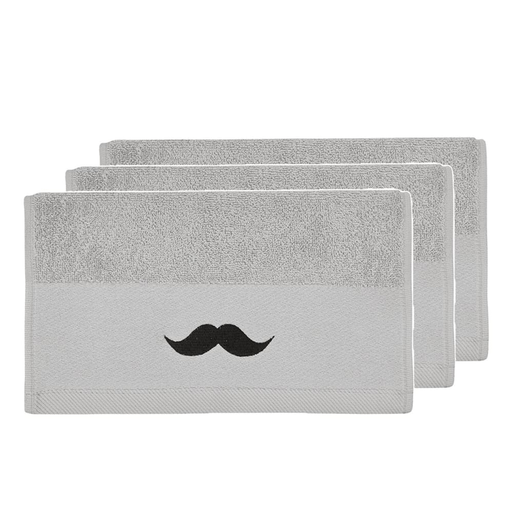 Lot de 3 serviettes invité en coton Gris Cendré 30x50 cm