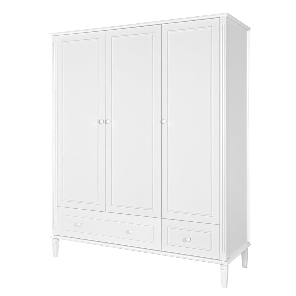 Armoire 3 portes 2 tiroirs panneaux mdf blanc