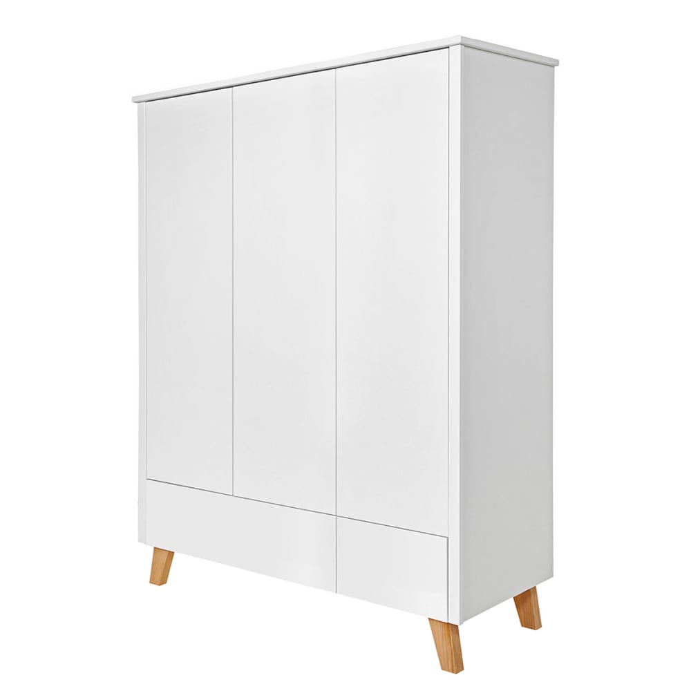 Armoire 3 portes 2 tiroirs panneaux mdf blanc