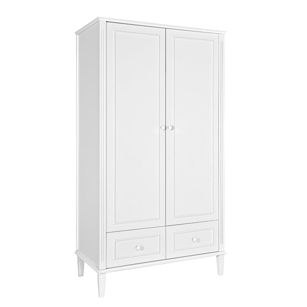 Armoire 2 portes 2 tiroirs panneaux mdf blanc