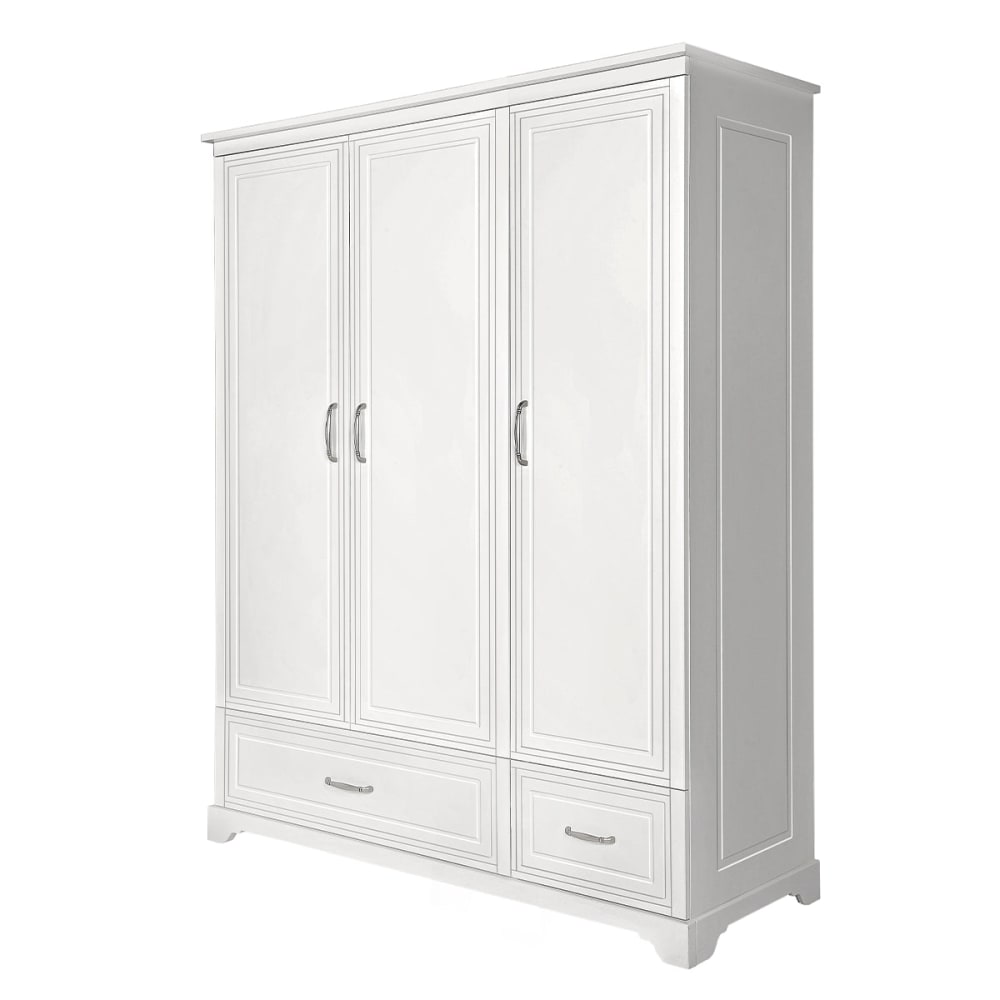 Armoire 3 portes 2 tiroirs panneaux mdf blanc