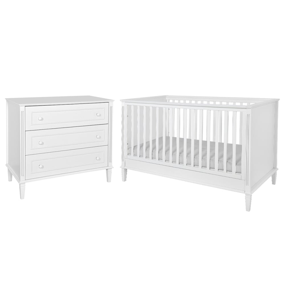 Chambre bébé : Duo - Lit évolutif 70x140 commode 3 tiroirs blanc