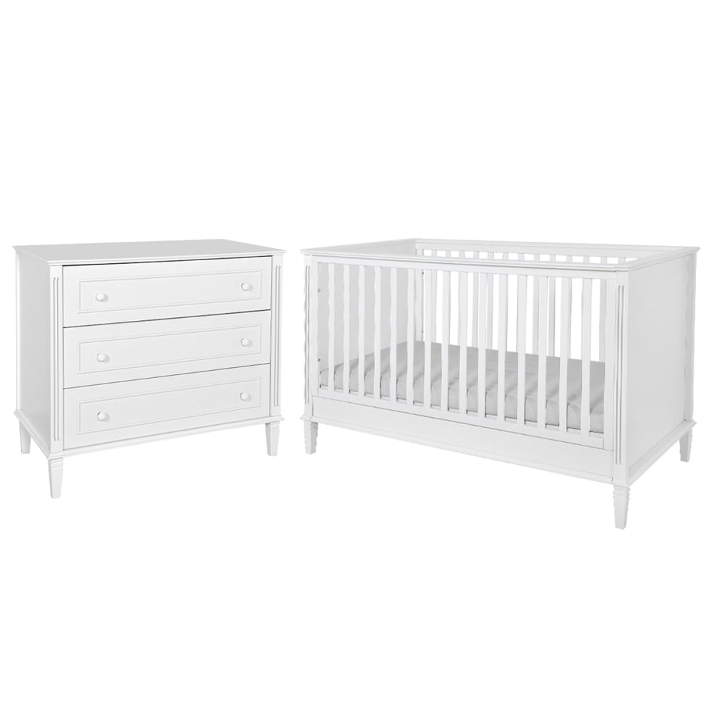 Lit évolutif 70x140 et commode panneaux mdf blanc