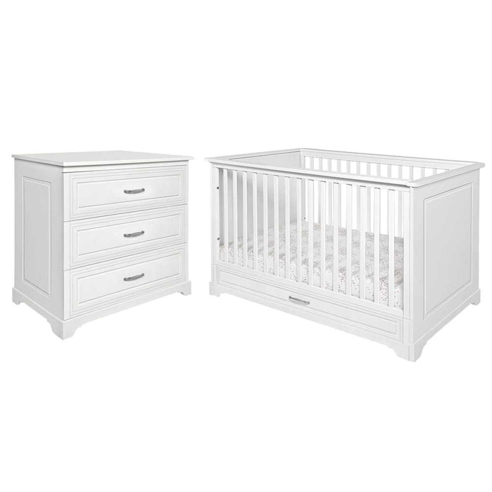 Chambre bébé : Duo - Lit évolutif 70x140 commode 3 tiroirs blanc