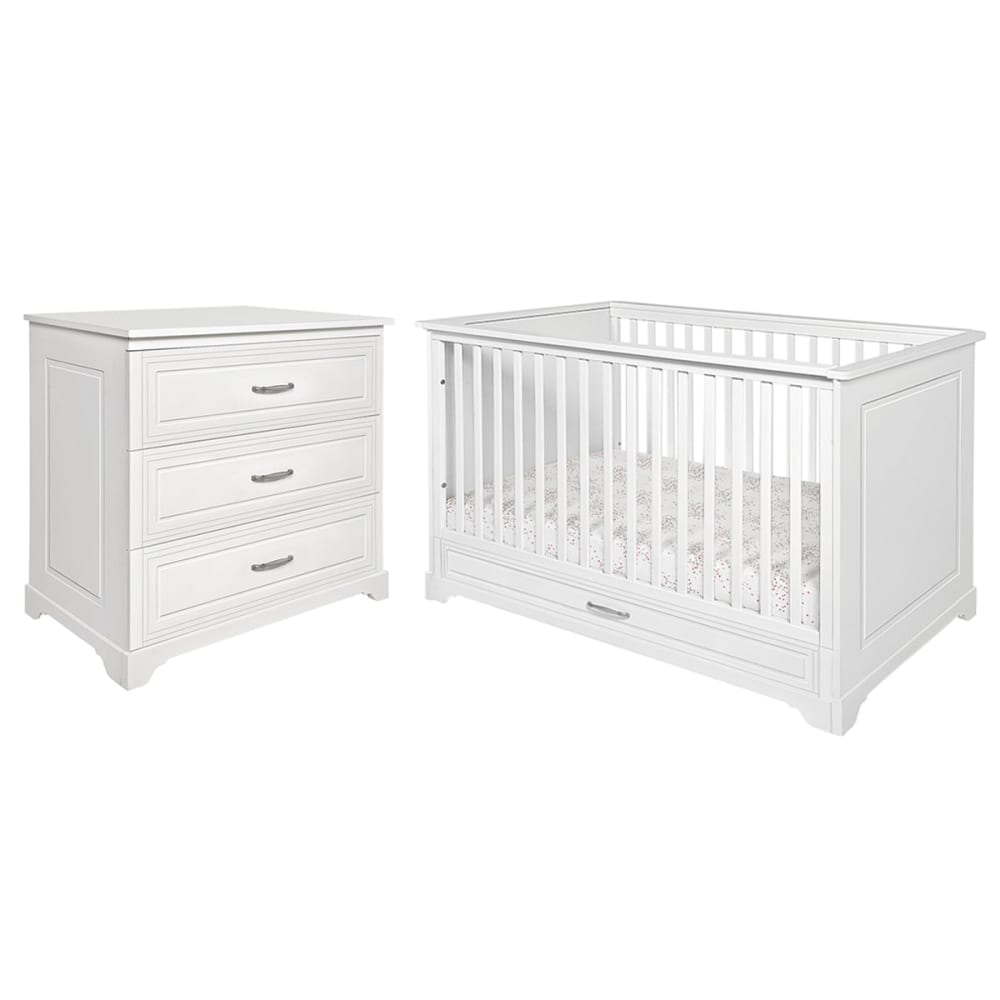 Lit évolutif 70x140 et commode panneaux mdf blanc