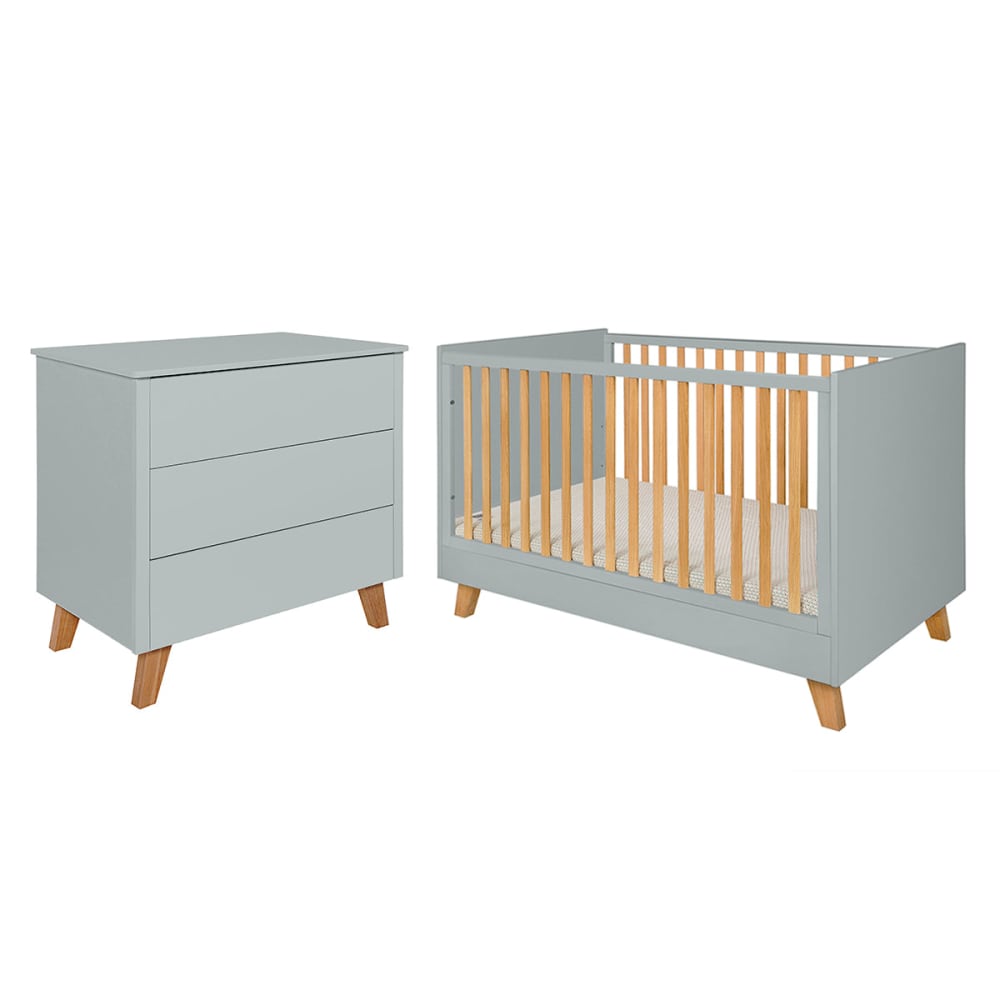 Lit évolutif 70x140 et commode panneaux mdf gris