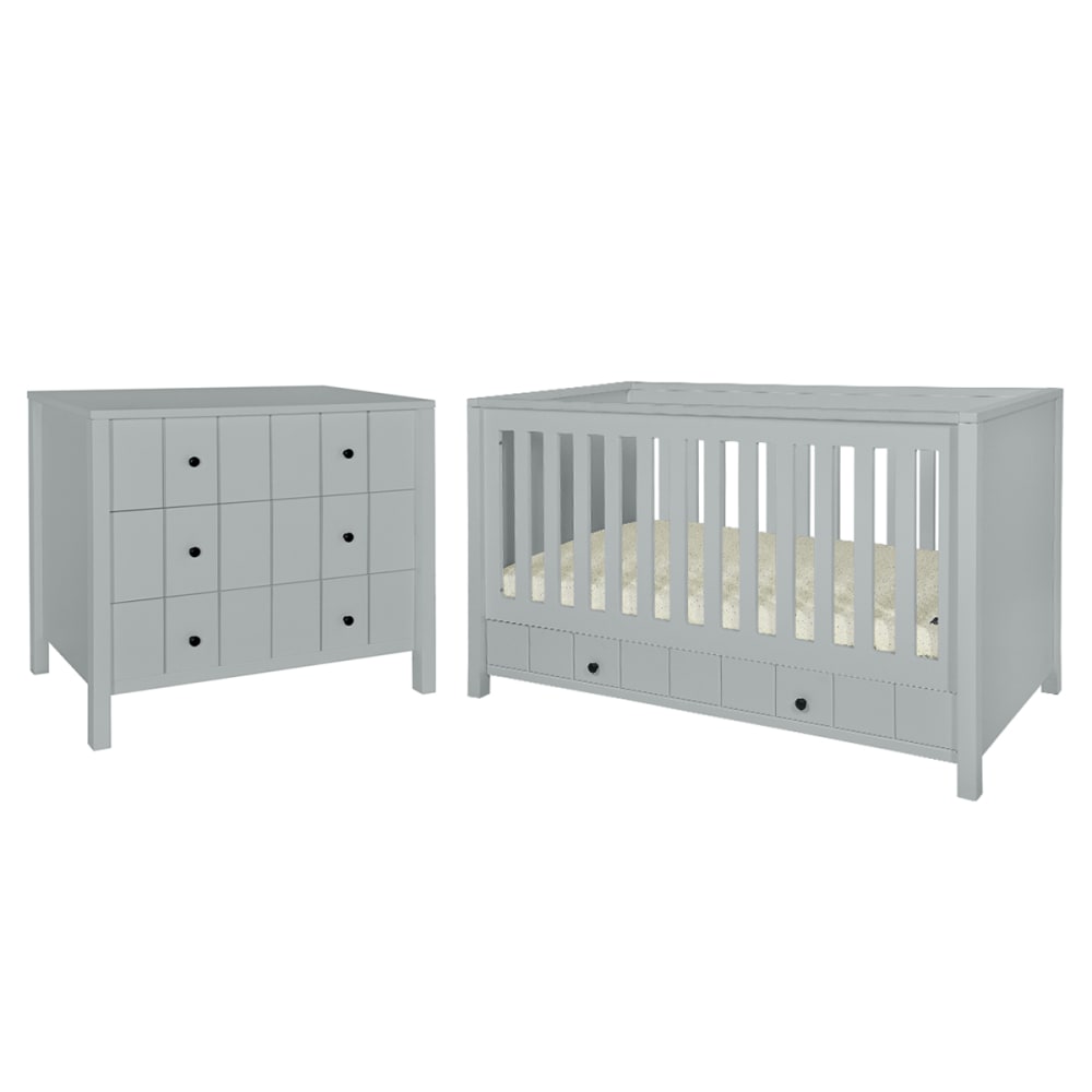 Chambre bébé : Duo - Lit évolutif 70x140 commode 3 tiroirs gris