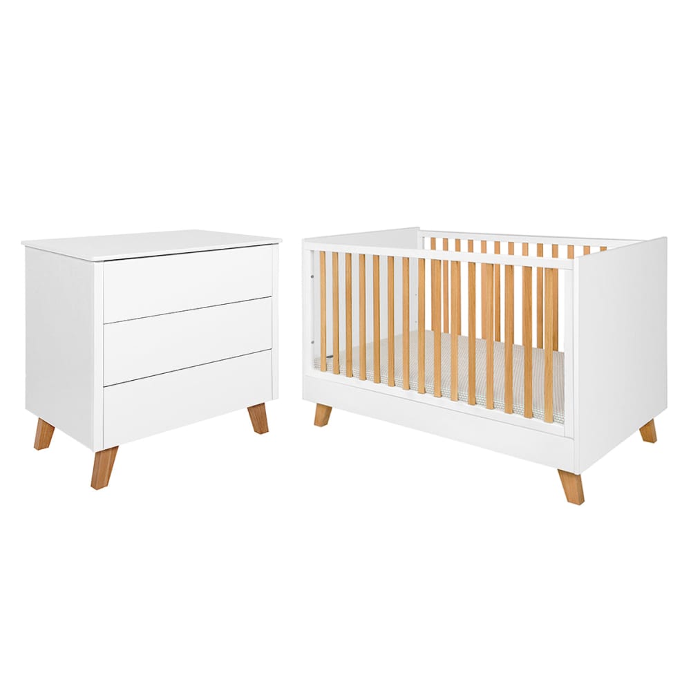 Lit évolutif 70x140 et commode panneaux mdf blanc