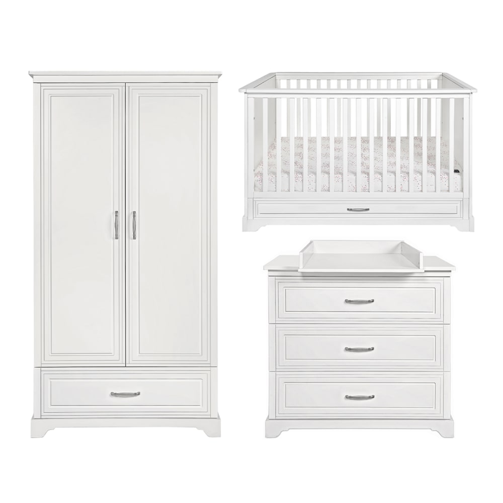 Chambre bébé : Trio - lit évolutif 70x140 commode armoire blanc