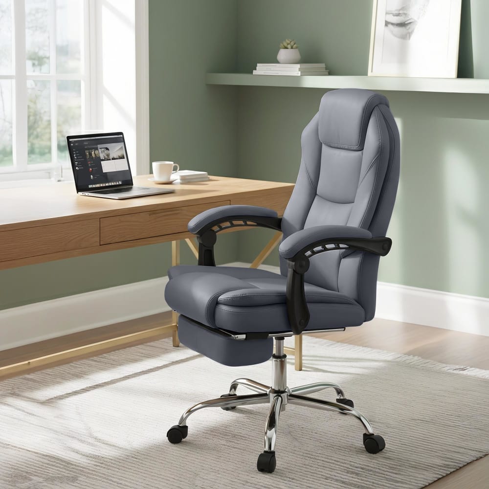 Silla de oficina giratoria regulable en simil cuero gris