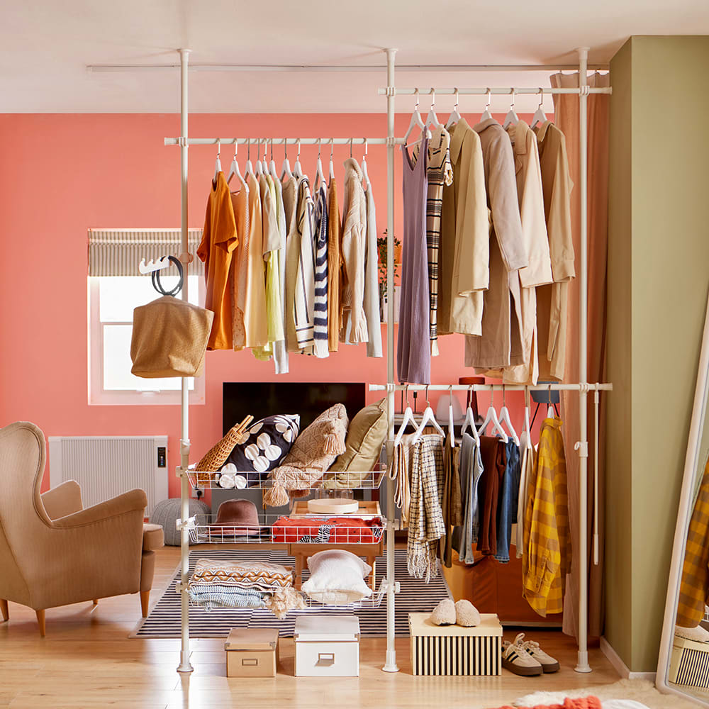 Portant de vêtement 3 barres 3 paniers cadre en métal blanc