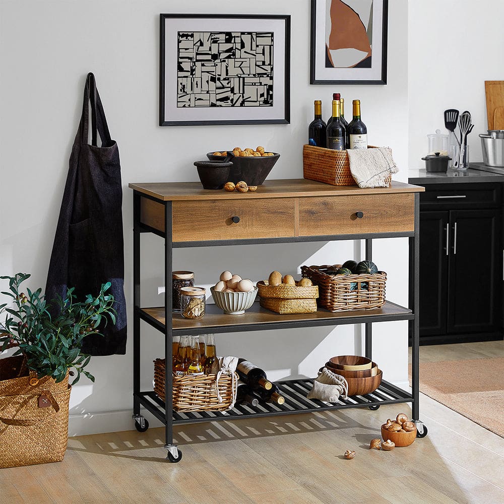 Carrito de cocina con 2 estantes y 2 cajones metal marrón - Maisons du Monde