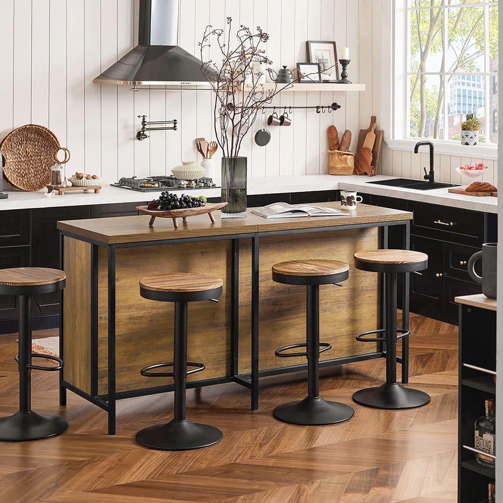 Îlot central 2 portes 4 cubes en métal et effet bois marron