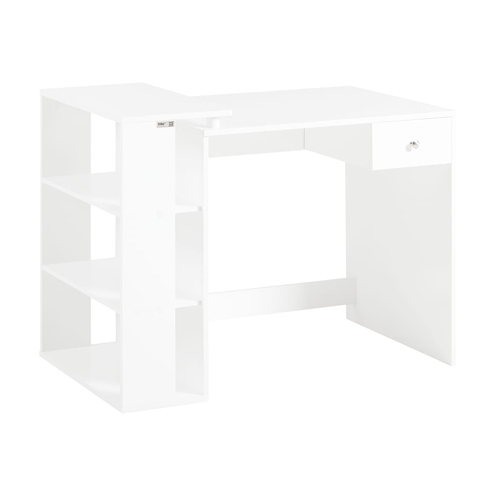 Mesa de ordenador con un cajón y 4 estantes mdf blanco