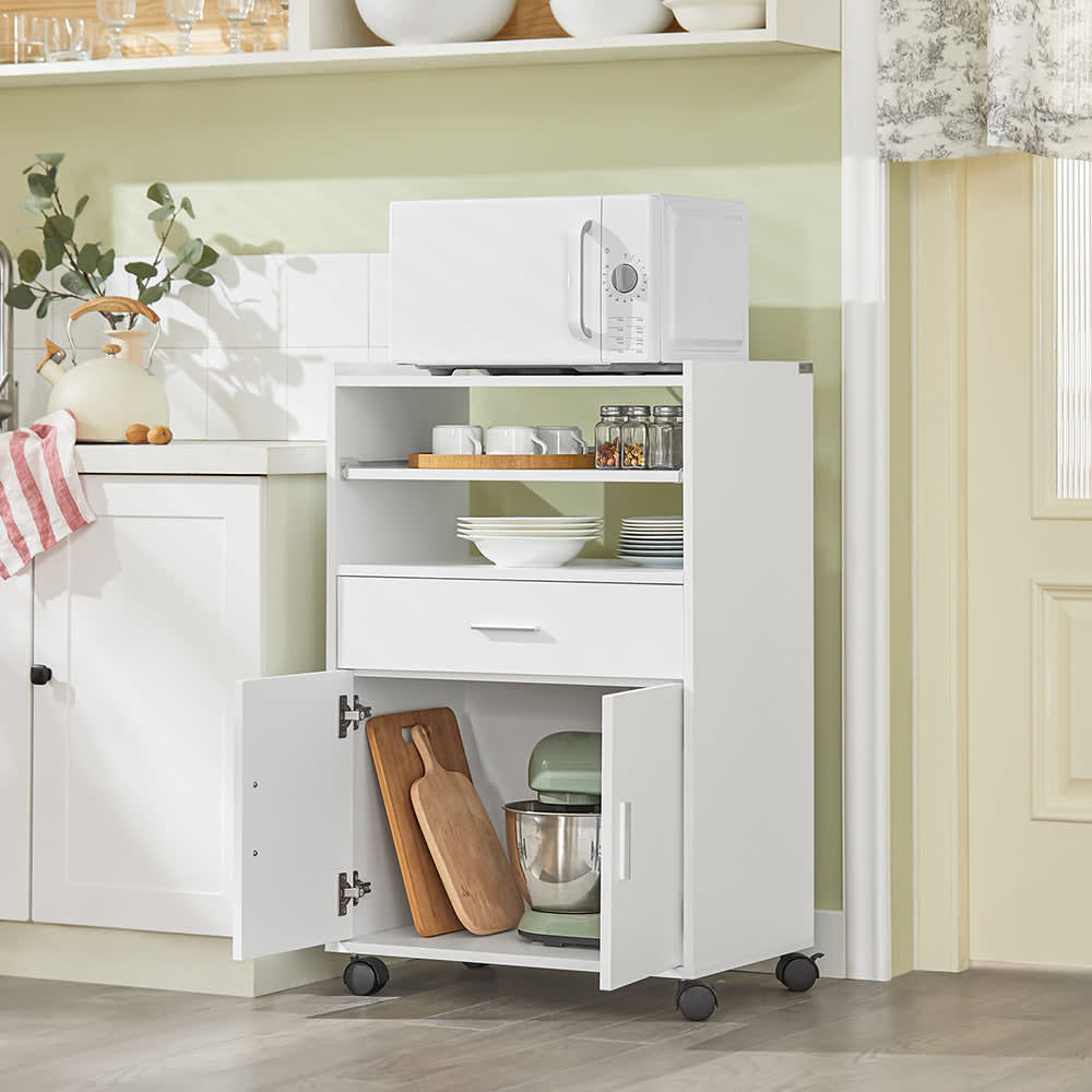 Desserte micro-onde 1 tiroir 2 portes effet bois blanc - Maisons du Monde