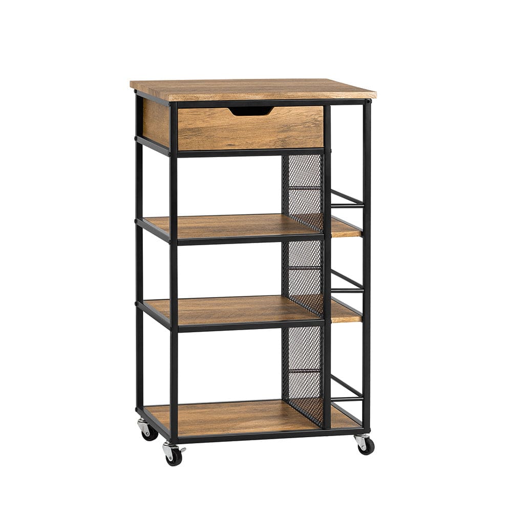Carrito de cocina con 1 cajón y estantes metal marrón