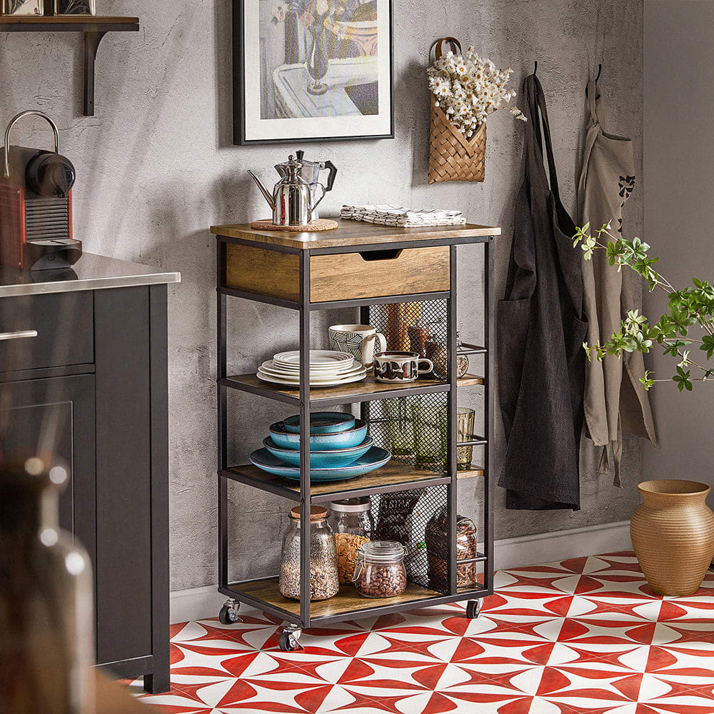Carrito de cocina con 1 cajón y estantes metal marrón - Maisons du Monde