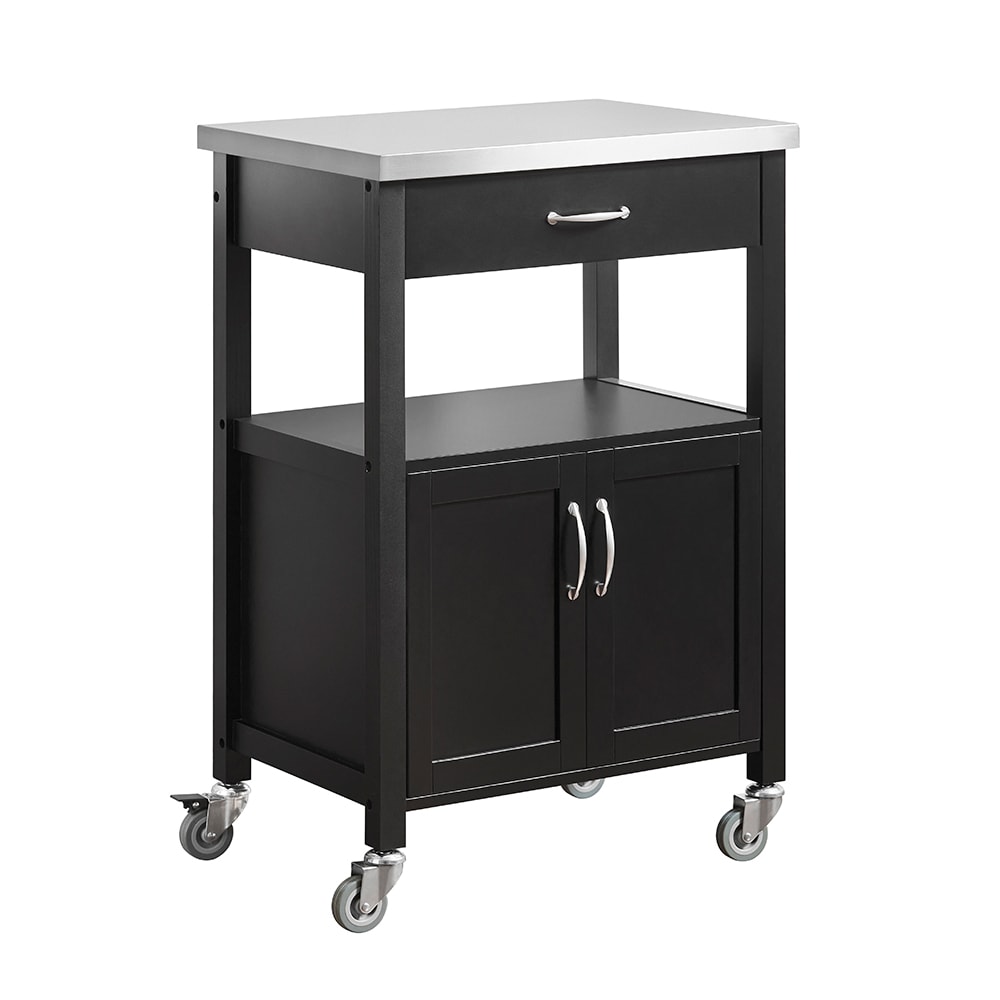 Carrito de cocina con 1 cajón y 2 puertas. Mdf negro