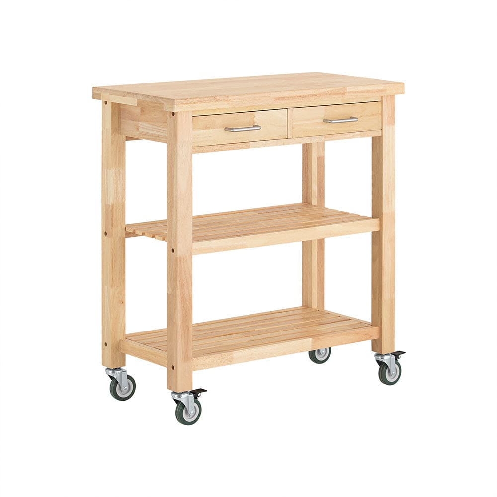 SoBuy Servierwagen mit 2 Schubladen und 2 Ablagen Holz Natur Braun Holz