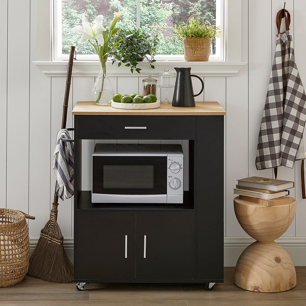 Carrito de cocina con estante aglomerado + mdf negro - Maisons du Monde
