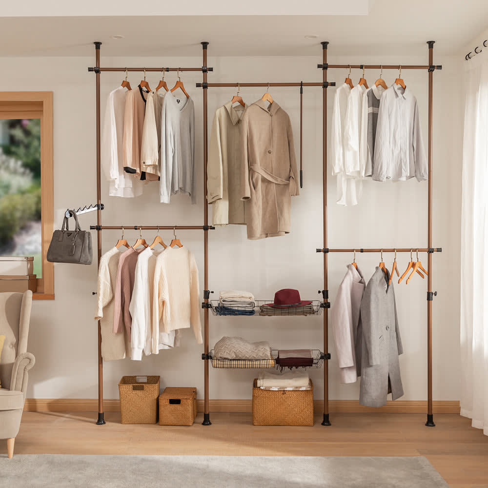 Télescopique garde-robe 5 barres 2 paniers en métal marron - Maisons du Monde