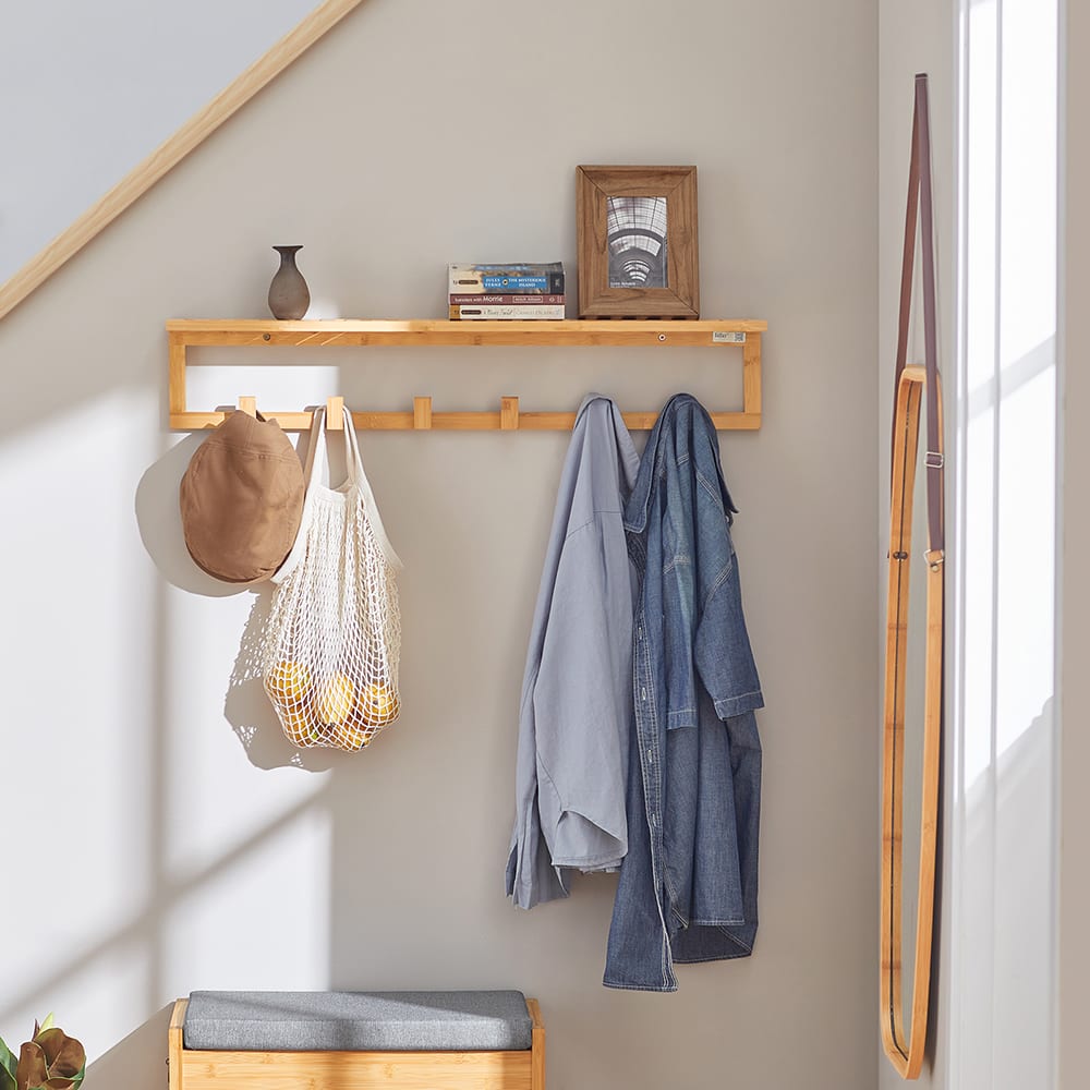 Porte-manteau mural avec crochets en bambou naturel — vue 3