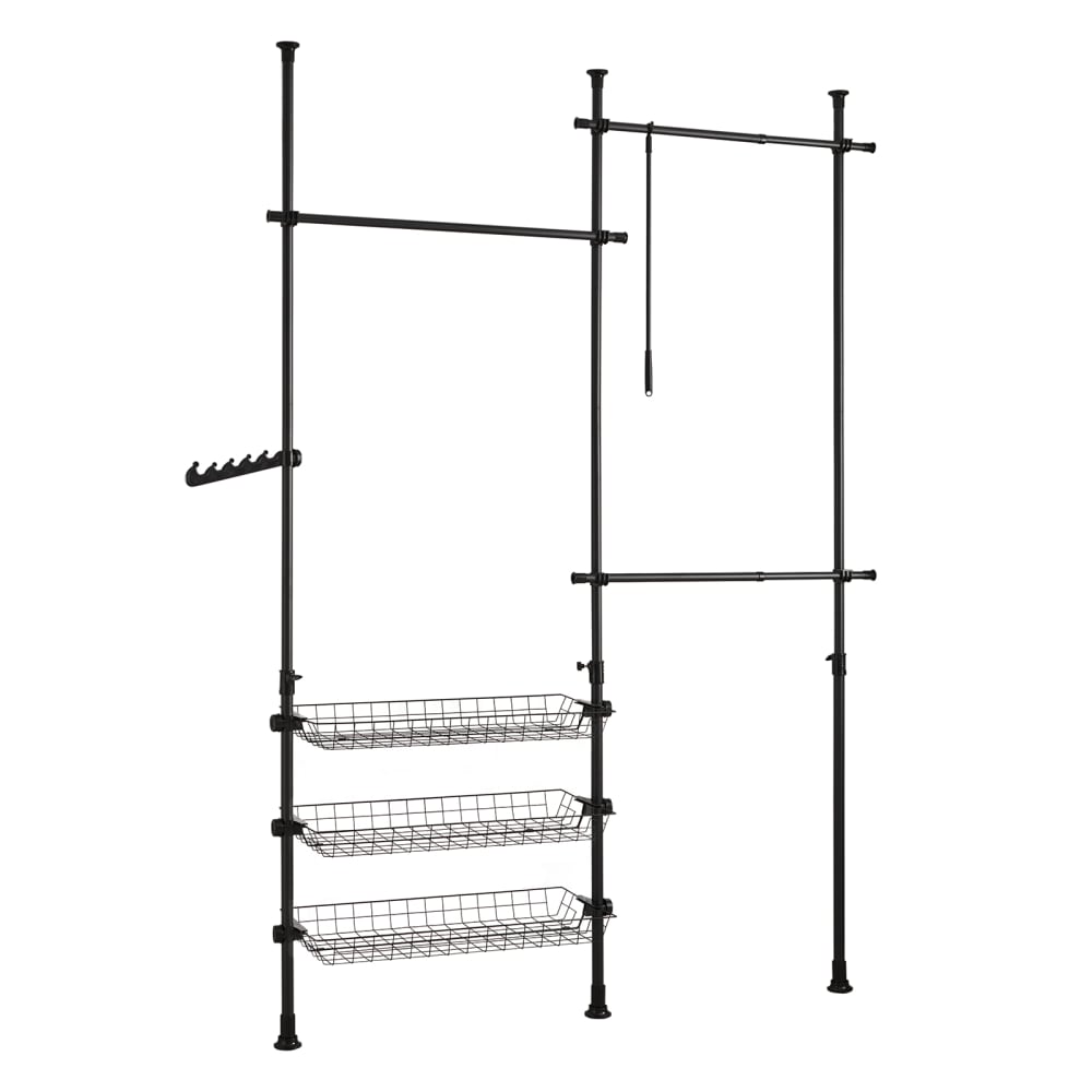 Portant de vêtement 3 barres 3 paniers cadre en métal noir