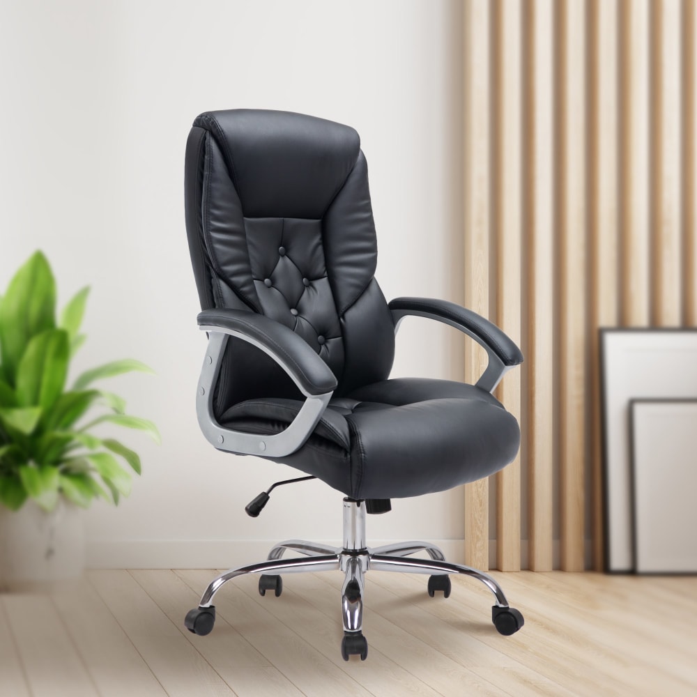 Silla de oficina giratoria regulable en simil cuero negro