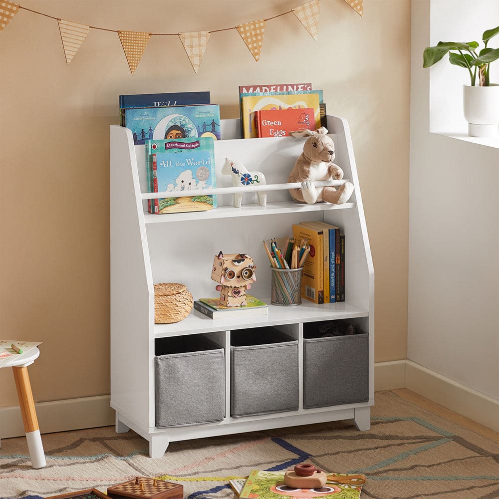 Étagère de rangement à livres et jouets enfants effet bois blanc