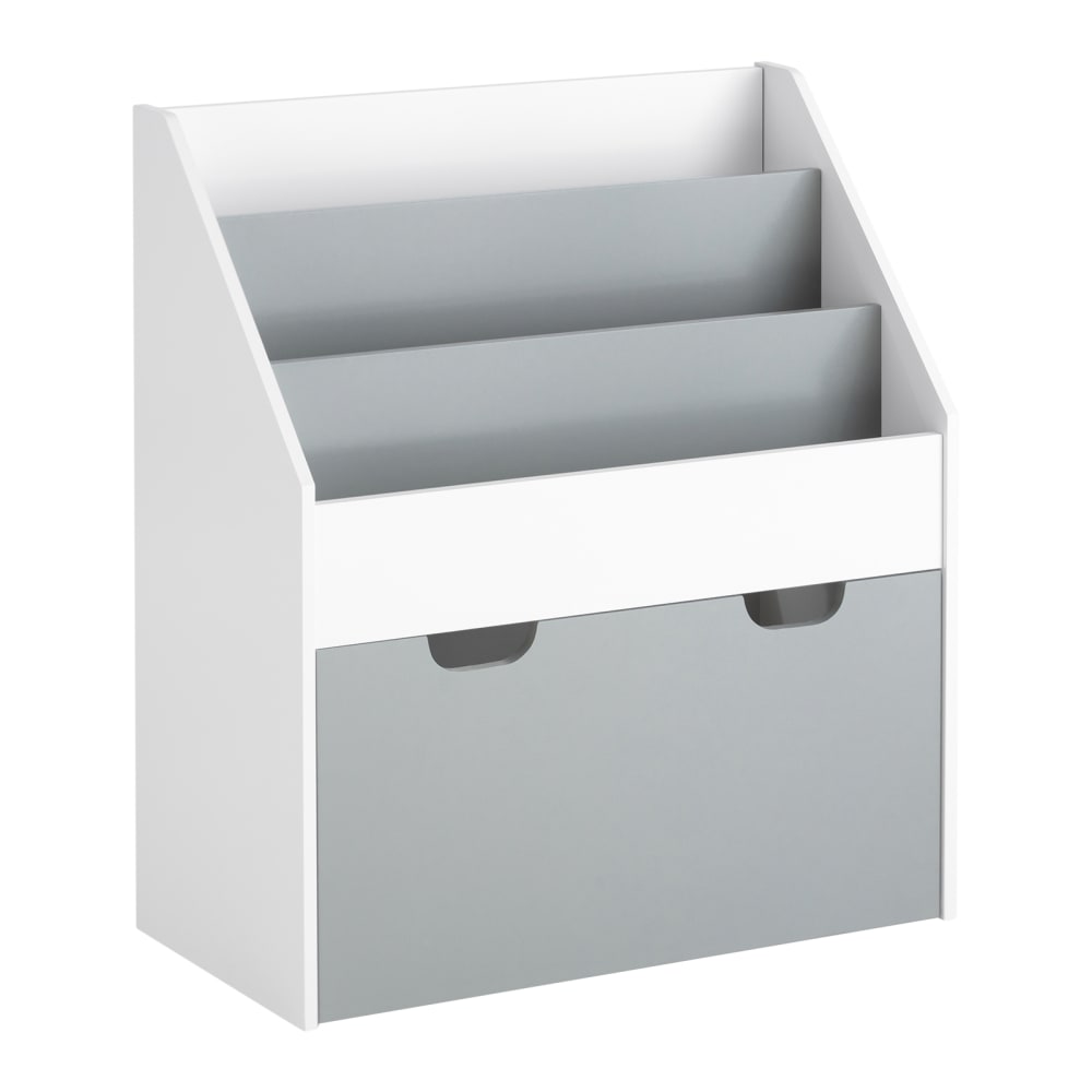 Bibliothèque pour enfants avec 1 boîte de rangement effet bois blanc