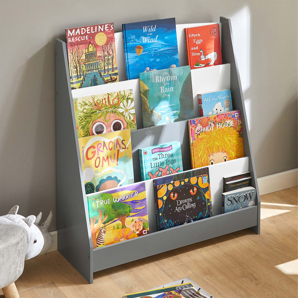 Bibliothèque pour enfants avec 4 étagères effet bois gris (SoBuy) - Image 1